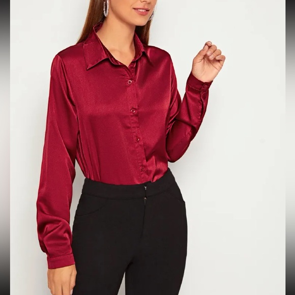 Luxe white casual button down satin shirt - Picture 14 of 16